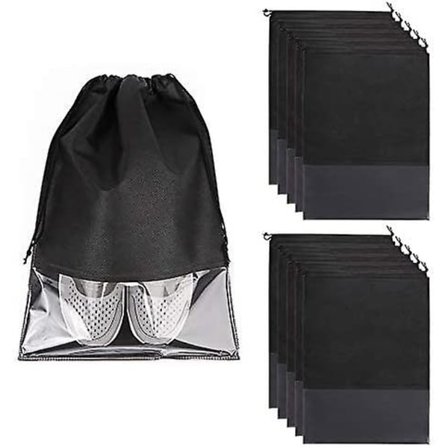 10 stk. Rejsesko Taske med Gennemsigtigt Vindue Vandtæt Støvtæt Opbevaringstaske til Sko Tøj Under Rejser og Sport Sort NNM