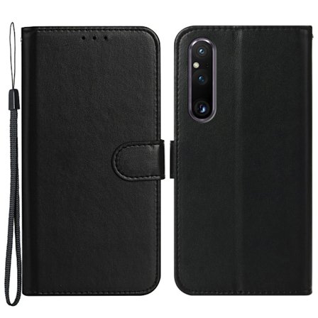 SKALO Sony Xperia 1 V Flip Cover m. pung i PU-læder - Sort