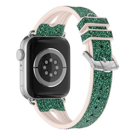 Apple Watch Series 8 (45 mm) urrem i silikone med glittermønster - Grøn