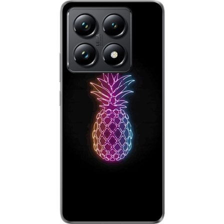 Kompatibelt Mobilskal till Xiaomi Xiaomi 14T Neonillustration av ananas i färgglatt ljus mot svart bakgrund
