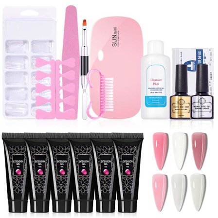 Negleforlengelsesgelsett 6 Farger 15ml Negleforlengelsesgeler med Topp- og Base Coat Neglebørste Neglefil og Negletipper Gel Bygger Neglesett