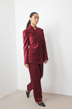 NA-KD Wide Leg Low Waist Chenille Pants - Lavtaljede bukser - Burgundy - EU 44