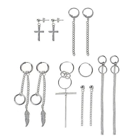 Korea Smycken Kpop Hip Hop Punk Titan Stål Tofs Kedja Drop Earring Kit