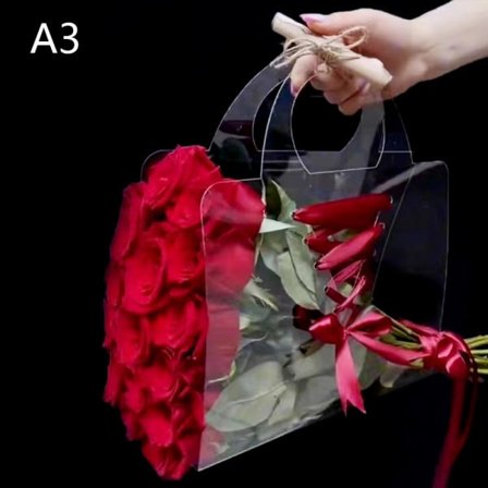 IC Transparent blomsterboks med håndtak bærbare blomsterposer A3