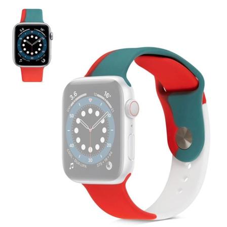 Apple Watch 42mm - 44mm tricolor splejsning silikone urrem - Rød / Hvid / Grøn / Størrelse: L Multicolor