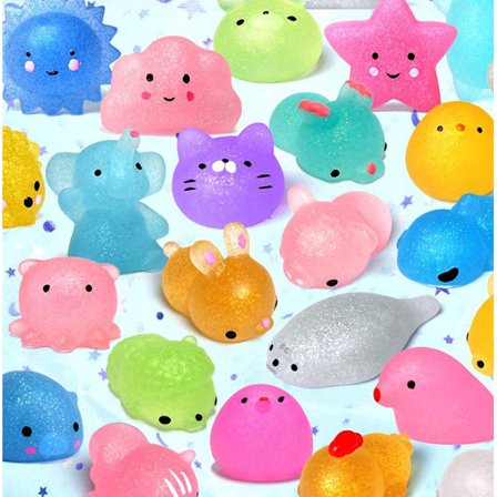 Mochi Dyre Squishy Legetøj 2. Generation Glitter Mochi Squishy 20 stk. Kawaii Mini Squishies Klemme Legetøj (Tilfældig stil)