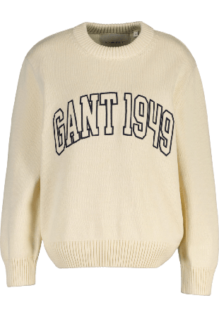 GANT Graphic Cotton Crew Neck Sweater Stickat Dam Vit M