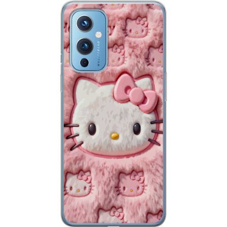 Kompatibel Mobilcover til OnePlus 9 Hello Kitty lyserød fluffy baggrund med ikonisk ansigt og kawaii-æstetik