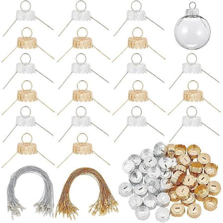 100 Set Rund Julgranspynt Toppar 2 Färger Aluminium Julersättningspynt Toppar Avtagbara Metallhängare Toppar för Glas Porslin (FMY)