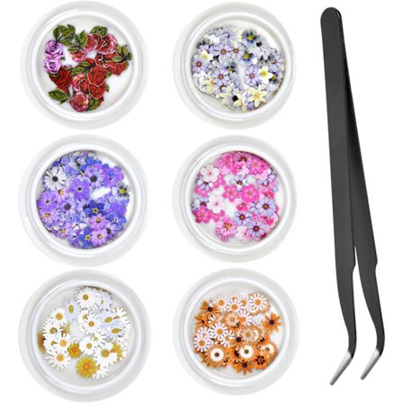 300 stk. tørkede blomster til negler, tørkede blomster til neglekunst, klistremerker til neglekunst, neglekunst, tørkede blomster, dekorative 