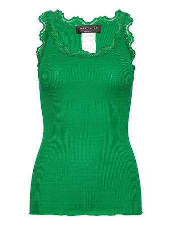 Silk Top W/ Lace T-shirts & Tops Sleeveless Grön Rosemunde