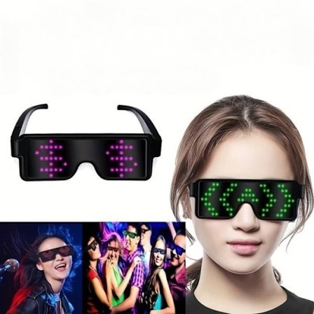 LED Lysende Briller, 8 Lystilstande, USB Genopladelige LED Briller til Raver, Cosplay, Fester