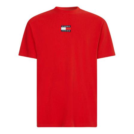 Tommy Jeans, T-Shirt- TJM Tommy Badge TEE Rood, Heren, Maat:M