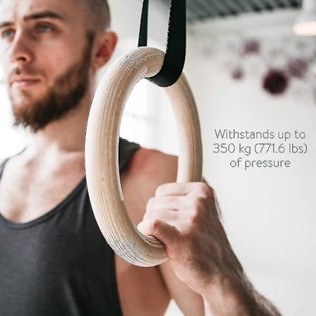 Treningsringer i tre med opphengsstropper - sett med 2 - 6 meter lange - Justerbare treningsringer - for hjemmeidrett og fitness