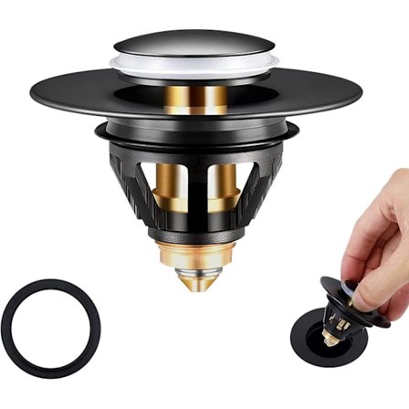 Pop-up-avloppsfilter med anti-igensättningsfilter, universell avloppsplugg