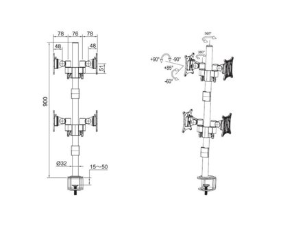 Multibrackets M VESA Deskmount Officeline Quad B2B monteringssett - for 4 LCD-skjermer - svart