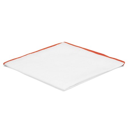 Biała poszetka z ciemnopomarańczowymi krawędziami dla mężczyzn - Jednokolorowe poszetki