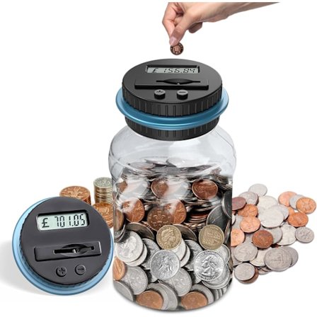 Sparebøsse med digital telling, 1,8L, LCD-skjerm og stor kapasitet, automatisk mynttellende sparebøsse