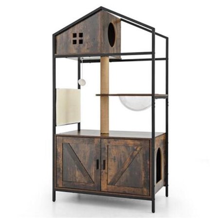 COSTWAY Multi-Niveau Katte Træ 80x48x150cm, Katte Condo Møbel, Rum til Kattebakke, Kradsetræer og Tæpper
