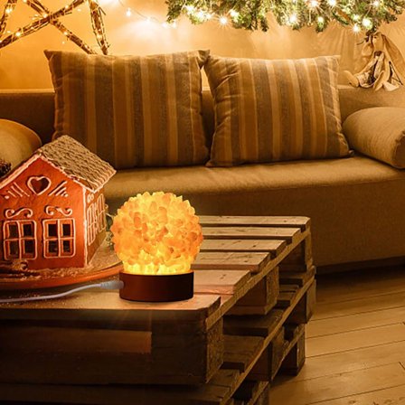 Rosenkvarts Krystallampe med Træbase, Helbredende Krystaller Cha