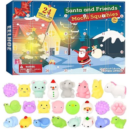 Adventskalender 2023, 24 Mochi Squishies Legetøy, Julekalender, 24 Dagers Overraskelseskalendere