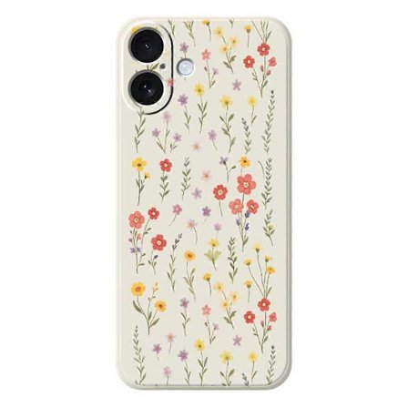 Skal till iPhone 17, blommor och gräsmönster, tryck, rak kant, TPU-baksida, beige