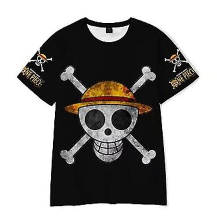 6-10 År Børn Drenge Piger ONE PIECE Luffy Print Kortærmet T-shirt Anime Casual Tee Tops Sommer T-shirts (7-8 År B)