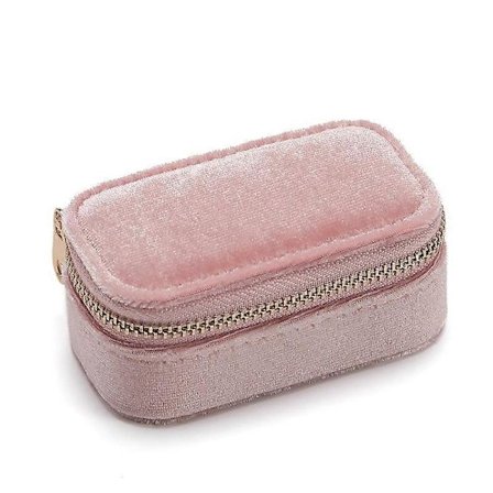 Mini Smykke Rejseetui, Lille Smykkeskrin i Velour, Bærbart Smykke Rejseorganiseringsboks til Ringe Øreringe Halskæder (Blush Peach)-8.5*4.8*4cm