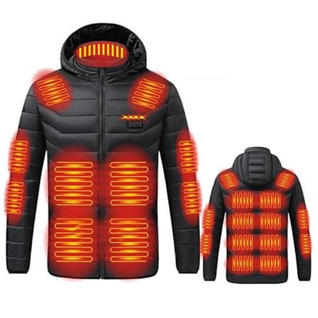 Opvarmet jakke til kvinder mænd 21 zoner termisk hættetrøje vinter blød dun vindtæt USB-opladning kropsvarmer unisex sort 2XL