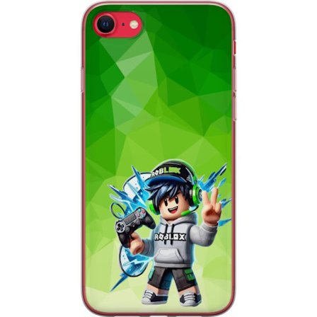 Kompatibelt Mobildeksel til Apple iPhone SE (2020) Roblox-inspirert gamerfigur med headset, håndkontroll og energiske effekter mot grønn bakgrunn