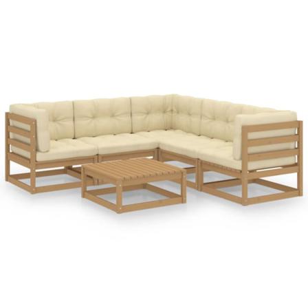 Vidaxl Loungegrupp Med Dynor 6 Delar Massiv Furu Brun