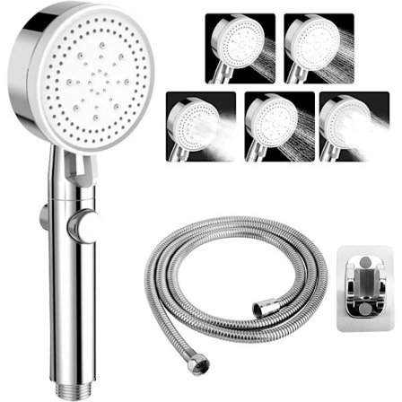 5 Vattenbesparande Duschlägen, En Knapp Vattenavstängningsdusch med Slang,
