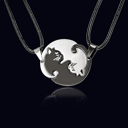 Parhalsband för par i svart och vitt, rostfritt stål, kattmotiv