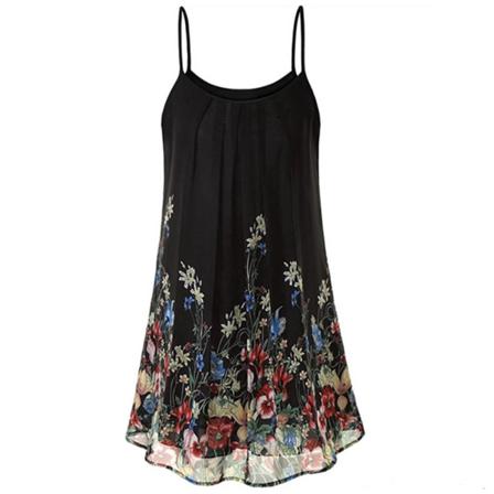 Damklänning Marinblå Knäppt Nyckelhål Tillbaka Blomma Print Scoop Neck