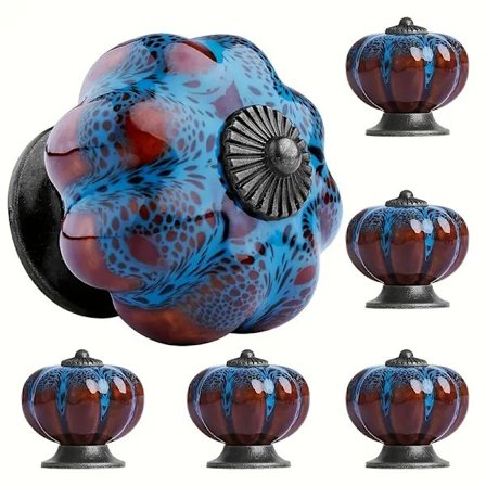 6 stk fargerike gresskar knotter, skap knotter, vintage gresskar keramiske knotter for dekorering av skap skuffer, kommode knotter, skuff håndtak med 