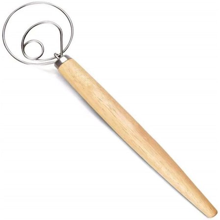 Degvisp Brødbagningsværktøj Rustfrit Stål Dansk Dejkrog Brøddejmixer Hånd Dejvisp til Bagværk, Bagning