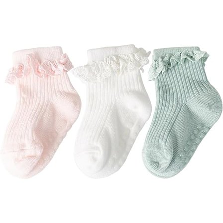 Liukuestesukat pitsillä vastasyntyneille, kevät ja syksy, 0-6 kuukautta, tyttö, valkoinen+vaaleanpunainen+vihreä