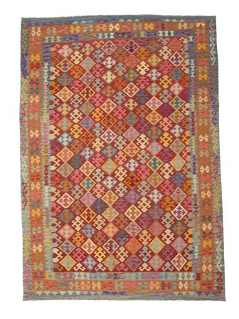 Tissé À La Main Kilim Afghan Old Style Tapis 249X348 De Laine Marron/Rouge Foncé Grand
