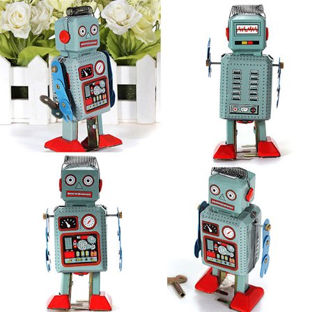 Vintage mekanisk urverk Opprullingsleker Walking Radar Robot T