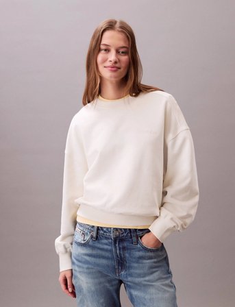 Calvin Klein A- Logo Emb French Terry Crewnec - White - XL