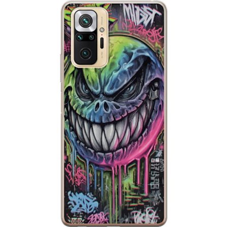 Yhteensopiva Puhelinkuori Xiaomi Redmi Note 10 Pro Värikäs graffitipiirros pahansuipasti hymyilevästä hirviökasvoista, jossa valuvat neonvärit
