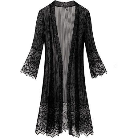 Naisten uimapukupeitteet pitsi läpinäkyvä 3/4 hiha uimapuku Duster Cardigan