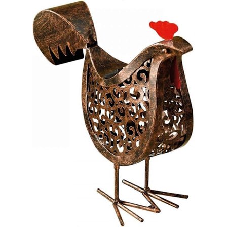 Solcelledrevet høneformet solcellelampe i metal til haveindretning til terrasse, gårdhave