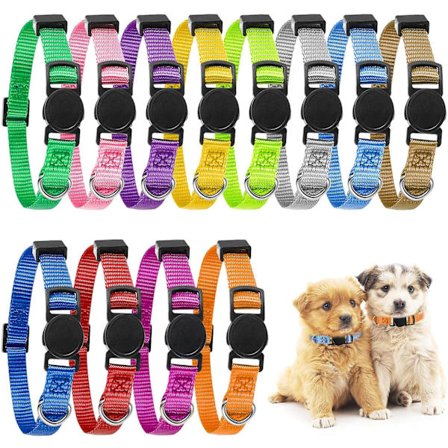 Justerbare hvalpehalsbånd - 12-pak bløde nylon ID-halsbånd til små hunde og katte [DB]