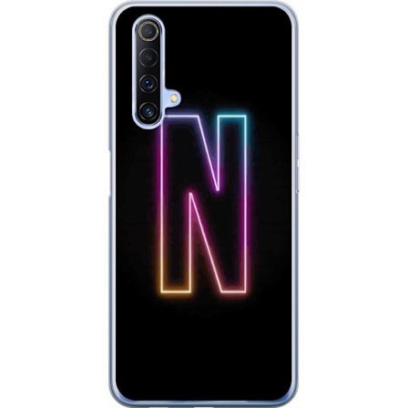 Kompatibel Mobilcover til Realme Realme X50 5G Minimalistisk neonbogstav N i farveskiftende lys mod sort baggrund