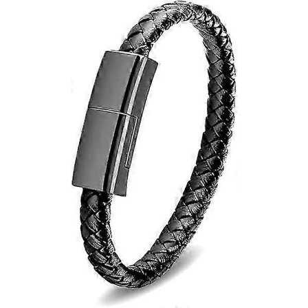 Nahkaranneke Älyranneke USB-lataus USB Kannettava matkalaturi miehille naisille Android/iPhone (Type C) 7.9 (FMY)