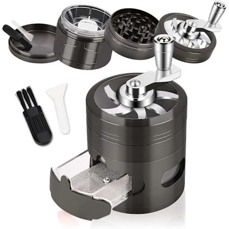 Hånddrevet urtekværn, 2,5 tommer stor krydderikværn med håndtag og magnetisk låg, 4-delt zinklegeringskværn med skuffe og pol (FMY)