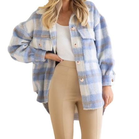 Kvinnor Pläd Med Fickor Lapel Long Sleeve Cardigan Jackor