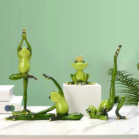 Groda Figurin Flerfärgad Yoga Position Full av Vitalitet Harts Yoga Groda Trädgårdsdekoration med Krona
