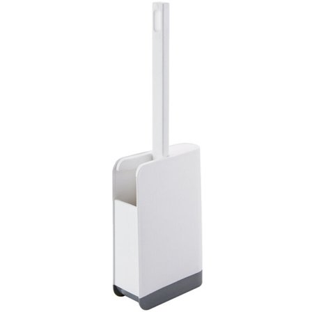 Toalettbørste og holdersett, baderom toalettskål rengjøringsbørstesett, med sklisikkert håndtak, hul hengende dreneringsholder hvit